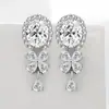 Brincos de Cobre com Zircônia Inlaid para Mulheres, Venda Quente na Amazon Transfronteiriça, Brincos de Prata com Franjas da Moda, Brincos Versáteis Personalizados Banhados a Prata
