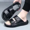 Pantuflas de Cuero Genuino de Alta Gama para Hombre, Ropa de Casa Antideslizante de Verano, Sensación Premium, Sandalias de Tira Única, Sandalias de Cuero de Moda para Hombre