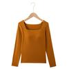 Top Cálido con Cuello Cuadrado, Copas Integradas, Capa Base Forrada de Polar, Ropa Interior Vintage Versátil de Manga Larga para Mujer para Otoño e Invierno