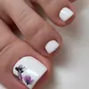 Parches Cortos para Uñas de los Pies con Diseños de Flores Vegetales, Uñas Portátiles, Parches de Uñas Estilo Europeo y Americano, Caja Removible de 24 Piezas