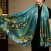 Chal de Seda Cheongsam Patrón de Escamas de Dragón Xiangyun, Bufanda Estilo Chino, Bufanda Larga Grande de 70X180, Bufanda de Seda con Protección Solar, Bufanda de Seda para Mujer, Bufanda de Playa