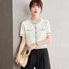 Top de Punto Estilo Chanel para Mujer 2025 Verano Nuevo Temperamento Suave para Mujer Cárdigan de Seda de Hielo Abrigo Delgado de Manga Corta