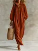 Vestido largo de punto cruzado europeo y americano para TikTok Amazon otoño/invierno, con media cremallera, cuello alto, corte holgado, mangas abullonadas, estilo vacacional