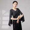 Francés Volantes Diagonal Solapa Cuello en V Manga Larga Danza China Entrenamiento Básico Forma del Cuerpo Ritmo Ropa de Práctica Manga Larga Fluido Adulto Práctica