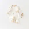 Mameluco de algodón puro con cuello tipo sobre para bebé e infante, estilo primavera y otoño, antibacteriano, lindo y elegante para salir, un traje de gateo para bebé súper adorable y moderno