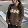 Suéter pullover redondo com padrão Fair Isle argyle transfronteiriço para mulheres, novo estilo casual de outono e inverno, malha slim fit e estilosa