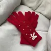 Guantes de Dedos con Lazo de Perlas Estilo Coreano Invierno para Mujer a Prueba de Frío y Cálidos con Pantalla Táctil Acolchados de Lana Tejida