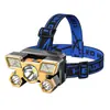 Linterna frontal de 5 LEDs, alta intensidad, recargable, portátil, de larga duración, alimentada por batería de litio, diseñada para uso en exteriores, pesca y pesca nocturna