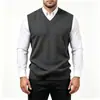 Colete de Tricô Masculino Gola V Outono/Inverno 2026 Casual de Negócios Sem Mangas Suéter Pulôver Colete com Costela Cruzado
