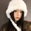 Gorro de mezcla de pelo de conejo para mujer, estilo otoño e invierno, engrosado para abrigar, gorro de punto, resistente al frío, cubreorejas, estiliza el rostro y cubre la cabeza