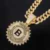 Marca de Hip-Hop Americana Pingente Redondo B Letra de Diamante Engrenagem Liga Colar Totalmente Cravejado de Diamante Joias Personalizadas para Homens Atacado