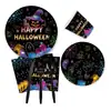 Festa Temática Fantasma Sombrio de Halloween Louça Descartável Pratos de Papel Copos de Papel Talheres Colheres Garfos Guardanapos de Festa Decorações