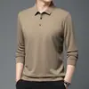 Camiseta de Manga Larga para Hombre con Estampado de Piña Más Vendida Primavera y Otoño 2026, Camisa Polo de Color Sólido con Cuello Campana para Hombres de Mediana Edad, Top Casual