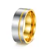Venta al por mayor transfronteriza de Anillos de Pareja Europeos y Americanos, Anillos de Pareja Planos de Moda Mate con Surcos de Acero de Titanio Chapados en Oro, Fuente de Suministro