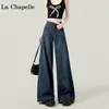 Jeans de Tiro Alto de Pierna Ancha para Mujer, Otoño Delgados Modernos Nuevos Pequeños Holgados Relajados Pantalones Rectos Azul Oscuro