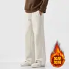 Pantalones Curvos Forrados de Polar para Hombre 2026 Nuevo Otoño/Invierno Pierna Recta Suelta Tacto de Alta Gama Casual de Otoño Pantalones de Chándal Blancos para Hombre