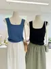 Verano Simple Versátil Moda Sexy Ajustado Adelgazante Tejido Camiseta sin Mangas Camisola Color Sólido Ropa Exterior Ropa para Mujer
