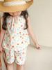 Novo conjunto de duas peças de verão para meninas estilo pintura a óleo floral conjunto de verão para meninas calça saia suspensa estilo ocidental celebridade da internet