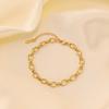 Pulsera Gruesa de Cadena Cubana Redonda Acero Titanio Chapado en Oro de 18K Cadena Hip-Hop para Mujer Pulsera de Acero Inoxidable de una Sola Capa Accesorios