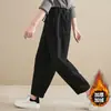 Fotos reales de pantalones tipo harén holgados, talla grande, casual de punto, forrados de polar y engrosados, estilo coreano, para mujer, invierno 2026