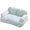 Cama para Perro de Cuatro Estaciones, Cama Respaldo de Sofá Rayada Verde, Cama para Gato, Cama para Mascota tipo Teddy Pequeña y Mediana, Esterilla Refrigerante de Verano