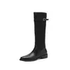 Botas Femininas Botas Western Calçados Femininos Nicho Luxo Leve 2026 Nova Cor Color Block Couro Fosco Fivela Bico Redondo Salto Baixo Botas de Cano Médio