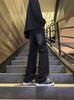 Estilo Americano High Street Estilo Bf Plisado Lavado Adolescente Jeans Negros Sueltos Pierna Recta Pantalones de Pierna Ancha para Hombre y Mujer Pareja
