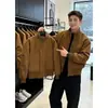 Cleanfit Chaqueta Piloto Negra para Hombre Primavera Marca de Tendencia Cuello Alto Ropa Exterior Americana High Street Corta Chaqueta de Béisbol