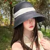 Sombrero de Paja Tejido de Ala Ancha para Protección Solar de Verano Transfronterizo Sombrero de Playa con Lazo para Vacaciones en la Costa Sombrero para el Sol para Mujeres