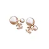Pendientes Redondos de Perla con Aguja de Plata Electrochapada en Oro Real de 14K Estilo Corte Francés Pendientes Elegantes Lujo Ligero Pendientes de Alta Gama