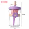 Vaso de vidrio con forma de flor, lindo vaso de agua con pajilla, vaso de regalo para niñas, alto valor estético, vaso H para separar té y agua estilo ins