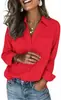 Camisa Feminina Europeia e Americana Solta com Lapela Manga Longa de Botão Único Temperamento Casual Versátil para o Dia a Dia