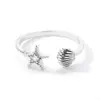Anillo de Diseño Creativo Estilo Resort Francés Transfronterizo para Mujer Chapado en Oro Estrella de Mar Concha Incrustada con Circonita Anillo de Cola Ajustable