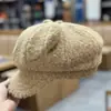 Chapéu Oitavado de Pelúcia com Orelhas Fofas para Mulheres Outono e Inverno Versão Coreana Desenho Animado Versátil Celebridade da Internet Estudante Chapéu de Boina Tendência