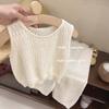 Ropa para Niñas Conjunto de Punto Fino para Niñas 2026 Verano Chaleco Calado para Niñas y Pantalones de Pierna Ancha Conjunto de Dos Piezas Moderno para Niños