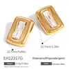 Aretes de Acero de Titanio Cuadrados Geométricos Retro Incrustados con Pedrería Chapados en Oro Real Impermeables Aretes de Acero Inoxidable Sensación de Alta Gama