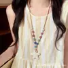 Collar Trenzado de Cuerda con Perlas de Piedra Natural para Mujer, Cadena para Clavícula de Piedra Ojo de Tigre Estilo Chino Nuevo Vintage, Accesorio Largo Colgante para el Cuello con Manchas