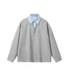 Yidao Roupas Vintage 2026 Outono Novo Retrô Americano Camisa Polo Masculina, Camiseta de Manga Longa Listrada Patchwork Única