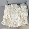 Conjunto de Pijama de Algodón Nube Otoño 2026 Manga Larga Pantalón Largo Cuello de Muñeco de Dibujos Animados Ropa de Casa (Sin Almohadillas para Sujetador)