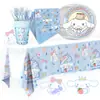 Sanrio Perro Yugui Vajilla Desechable Mantel Plato de Papel Vaso de Agua Dibujo Animado Decoración de Cumpleaños Diseño de Escena de Fiesta
