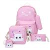 Mochila escolar de estilo coreano para estudiantes, mochila de lona de cinco piezas, mochila multifuncional para campus femenino con estampado de gato lindo