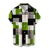 Camisas Casuales Nuevas de Venta Caliente para Hombre Europeas y Americanas Transfronterizas con Cuadrícula en Forma de Diamante Moda Digital 3D de Manga Corta Ropa para Hombre