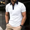 Camisa Polo de Manga Corta para Hombre con Bloques de Color Europeos y Americanos para el Verano 2026, Camisa Polo de Ajuste Delgado para Negocios Casual con Cuello de Solapa