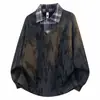 Sudadera para hombre 2026 otoño nueva chaqueta de moda casual falsa de dos piezas con bloques de color cuello de camisa manga larga top holgado