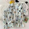 Estilo Igual ao Live do Douyin Pijama de Algodão Nuvem Gato KT Feminino Verão Fofo Doce Manga Curta Shorts Conjunto para Casa