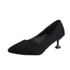 Zapatos de tacón alto para mujer, gamuza, negro, punta fina, zapatos de trabajo profesionales OL, color liso, tacón fino, tacón medio, salones poco profundos para mujer