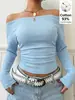 Procesamiento Personalizado Suministro Exclusivo Transfronterizo Top de Manga Larga Asimétrico de Hombro Descubierto Más Vendido en Amazon Camiseta Ajustada para Mujer