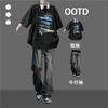 Camiseta de Algodão Vermelho Vinho de Verão Juvenil Manga Curta Estilo Hong Kong Retrô Moda Terno Estudante Legal e Bonito Conjunto de Duas Peças