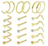 Conjunto de Piercings de Nariz Combinados Transfronteiriços, Piercings de Nariz, Conjunto de 21 Peças com 5 Diamantes, Joias de Nariz de Aço Inoxidável para Body Piercing Decorações