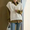 Chaleco Suéter sin Mangas Estilo Universitario Cuello en V Retro para Mujer Chal Otoño Invierno Nuevo Tejido Suelto Ropa de Abrigo para Mujer